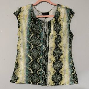 Worthington Neon Snakeskin Print Sleeveless Keyhole Top XL